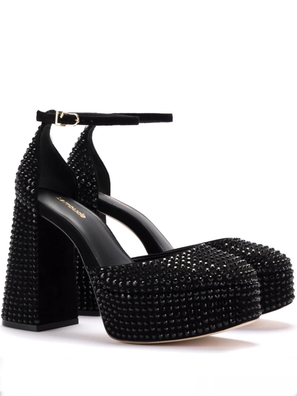 NEW NWOB Larroude Ari Crystal Embellished Pump In Monochrome Black Suede